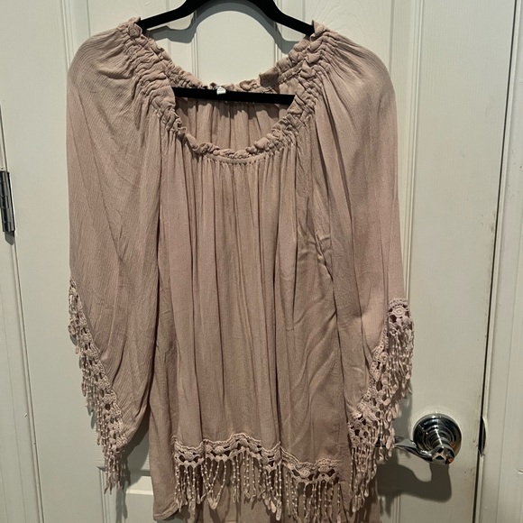 Woman’s beige blouse with decorative sleeves - Picture 1 of 6
